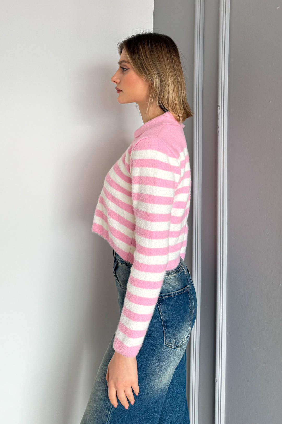 MPL Woman Polo Neck Striped Knit Crop Sweater 6624 - Ciudad Madero