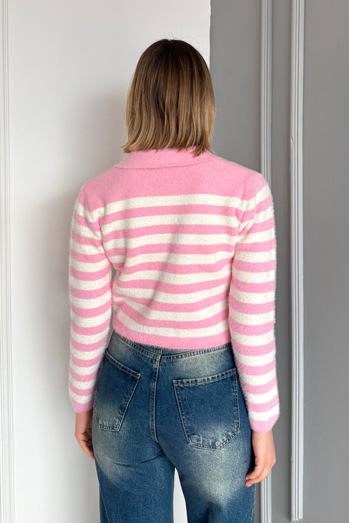 MPL Woman Polo Neck Striped Knit Crop Sweater 6624 - Ciudad Madero