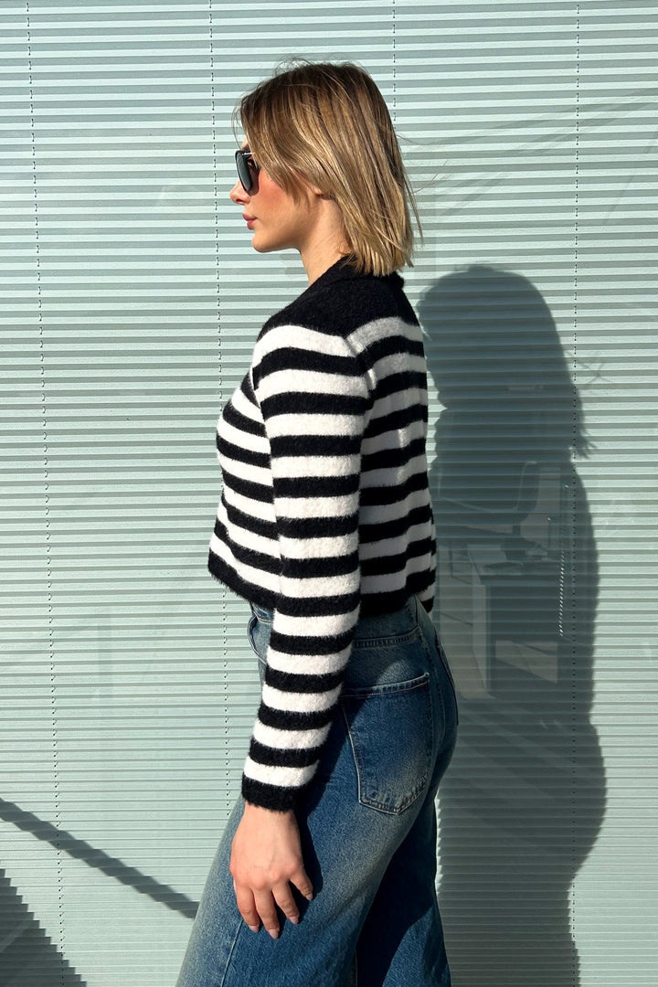 MPL Woman Polo Neck Striped Knit Crop Sweater 6624 - Romeoville