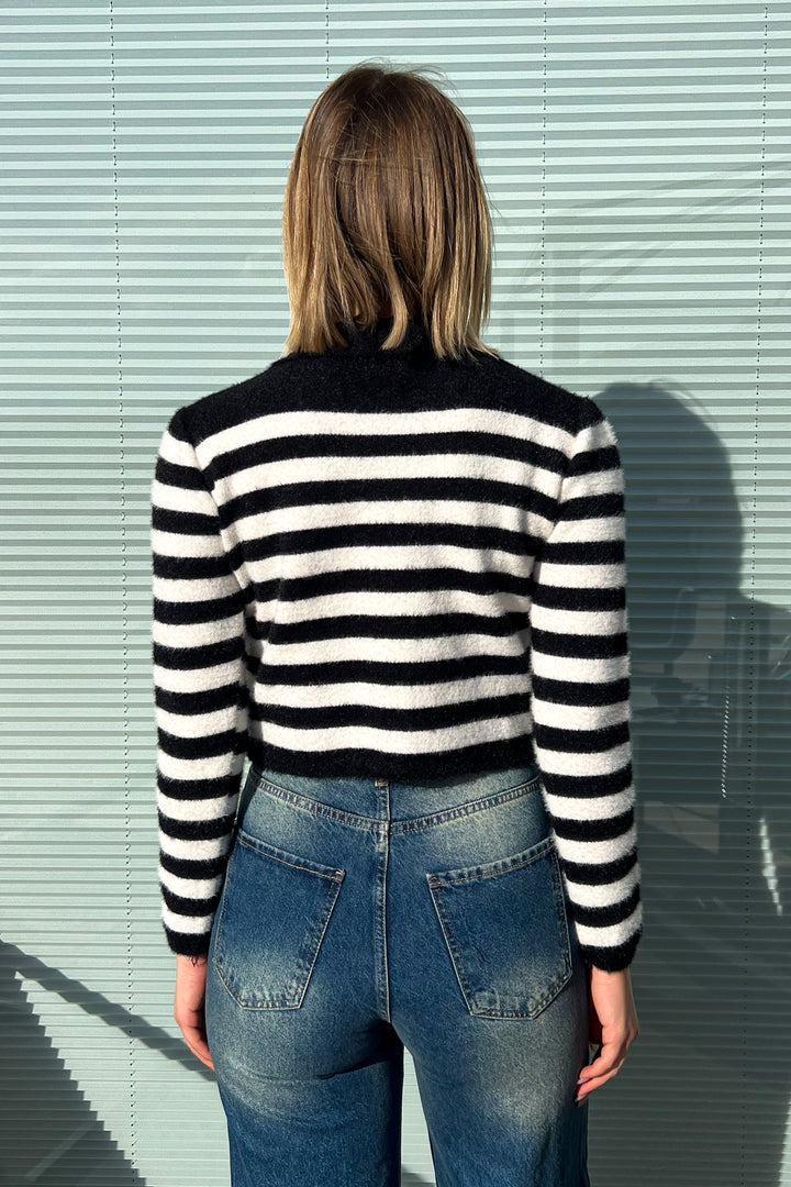 MPL Woman Polo Neck Striped Knit Crop Sweater 6624 - Romeoville