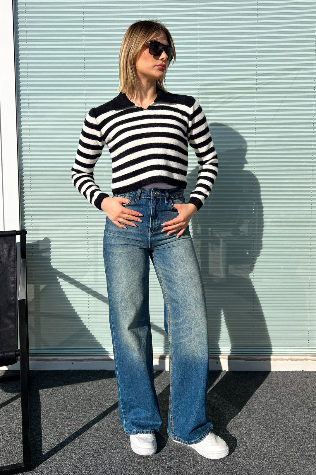 MPL Woman Polo Neck Striped Knit Crop Sweater 6624 - Romeoville