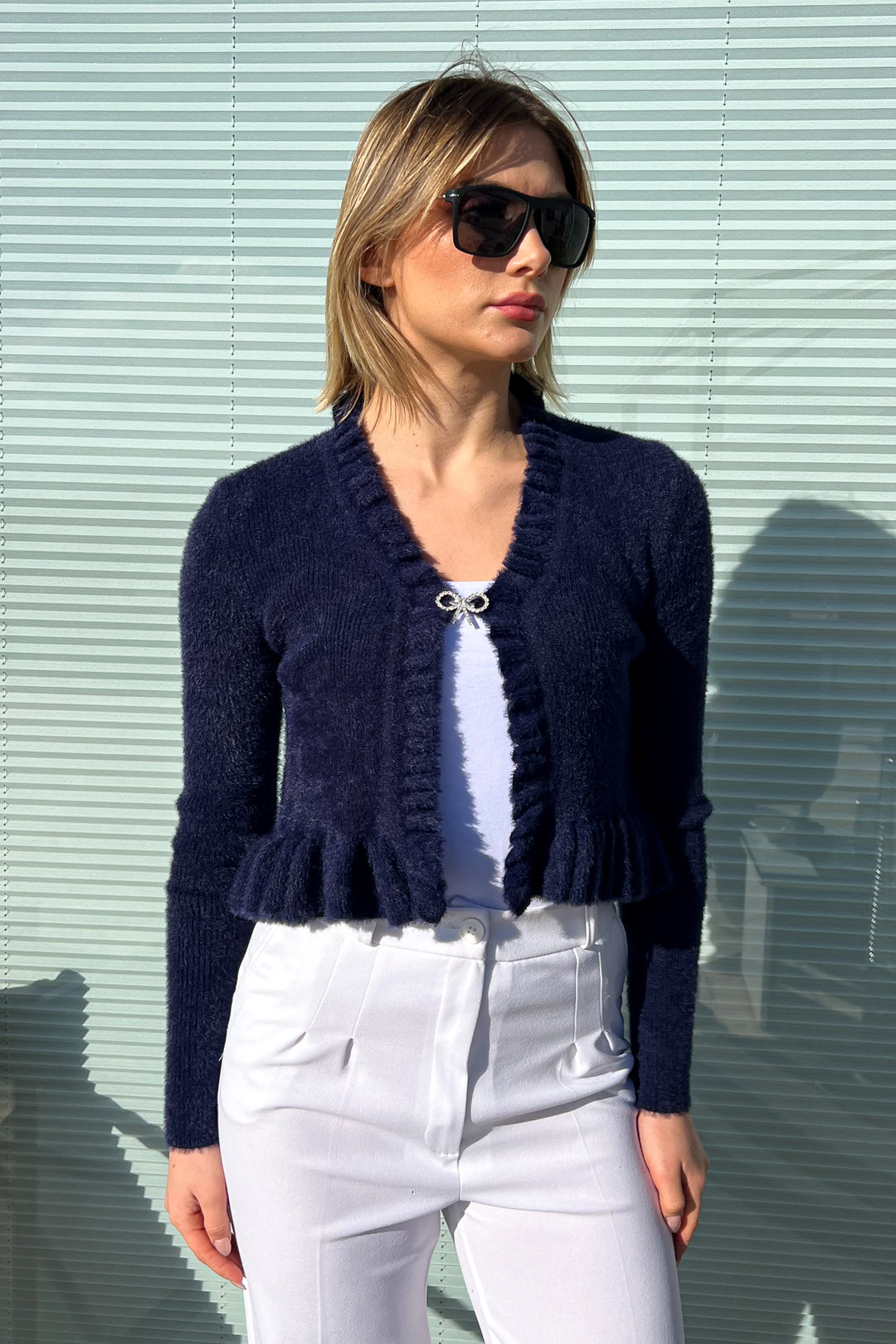 MPL Woman Brooch Ruffled Crop Cardigan 6801 - Glyfáda