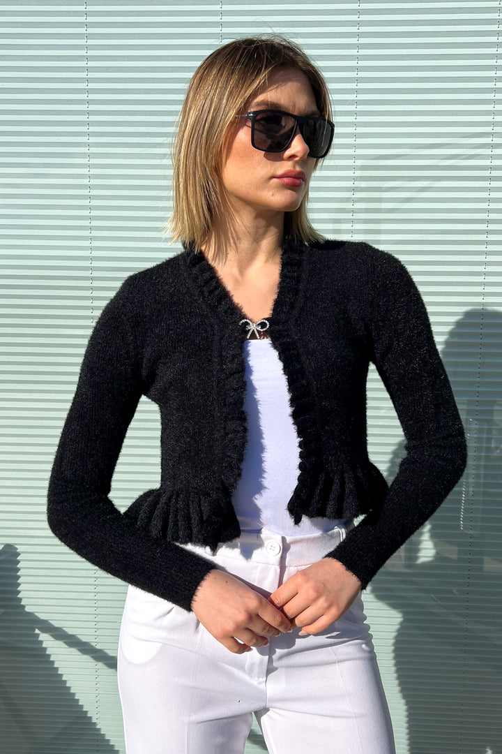 MPL Woman Brooch Ruffled Crop Cardigan 6801 - Repentigny