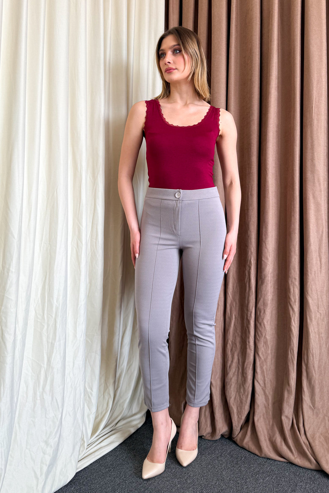 MPL Woman Crepe Carrot Leg Pants 3857 - Leer