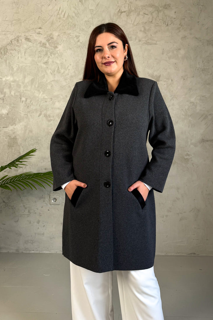 MPL Women's Collar Fur Long Knit Cardigan - Cumberland