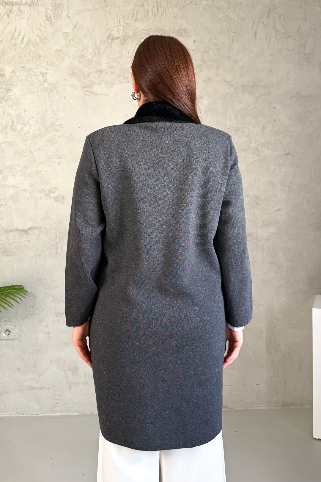 MPL Women's Collar Fur Long Knit Cardigan - Cumberland