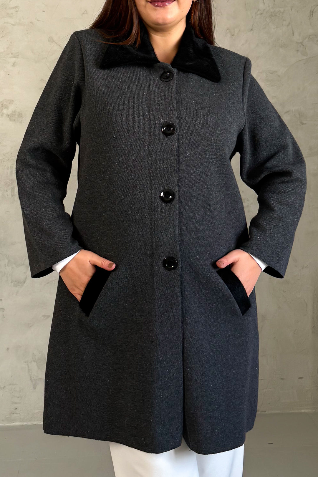 MPL Women's Collar Fur Long Knit Cardigan - Cumberland