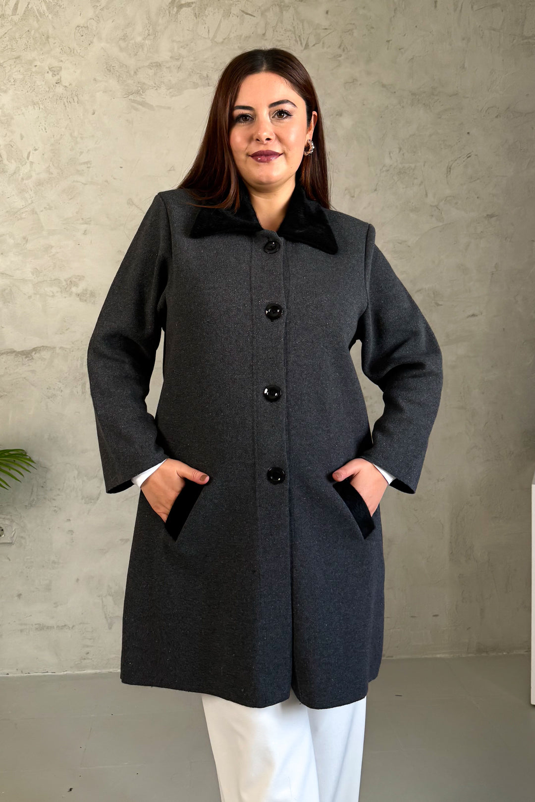 MPL Women's Collar Fur Long Knit Cardigan - Cumberland