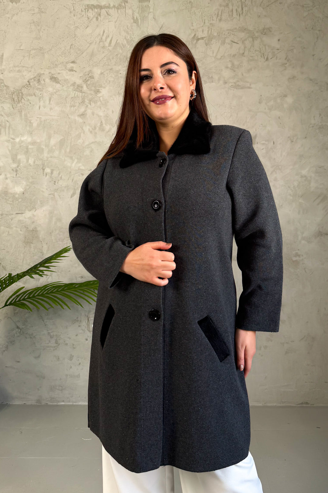 MPL Women's Collar Fur Long Knit Cardigan - Cumberland