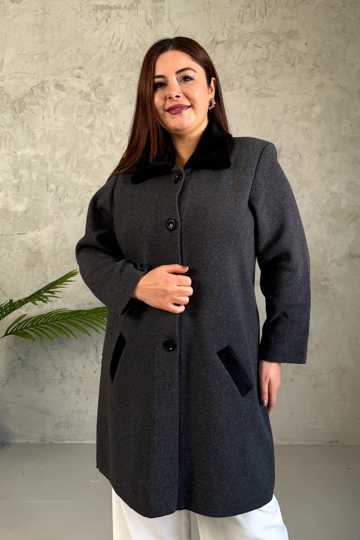 MPL Women's Collar Fur Long Knit Cardigan - Cumberland