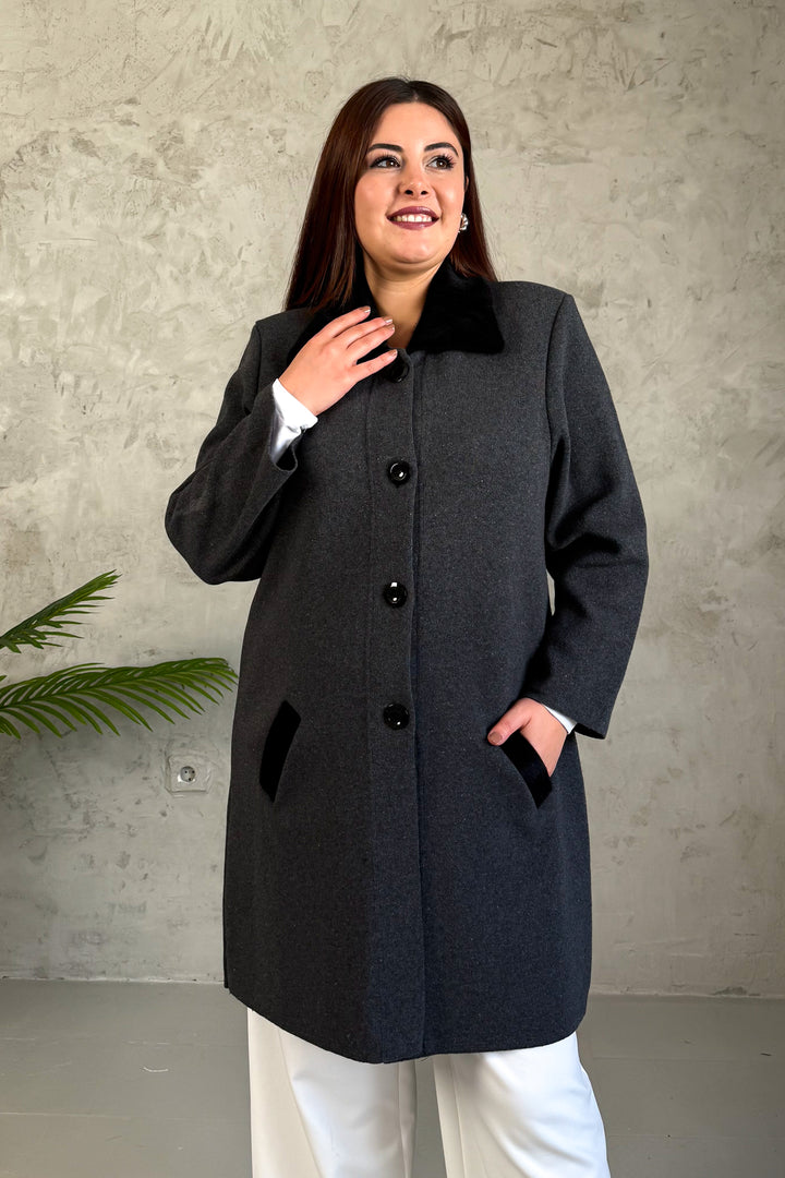 MPL Women's Collar Fur Long Knit Cardigan - Cumberland