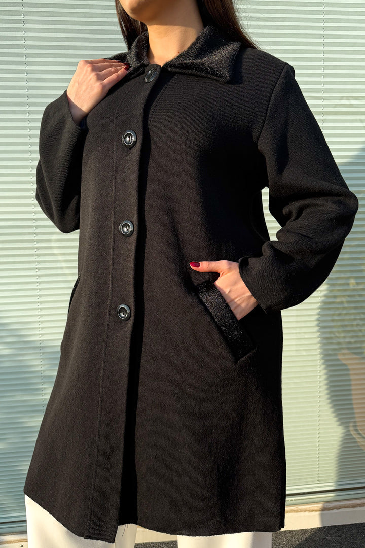 MPL Women's Collar Fur Long Knit Cardigan - Hückelhoven