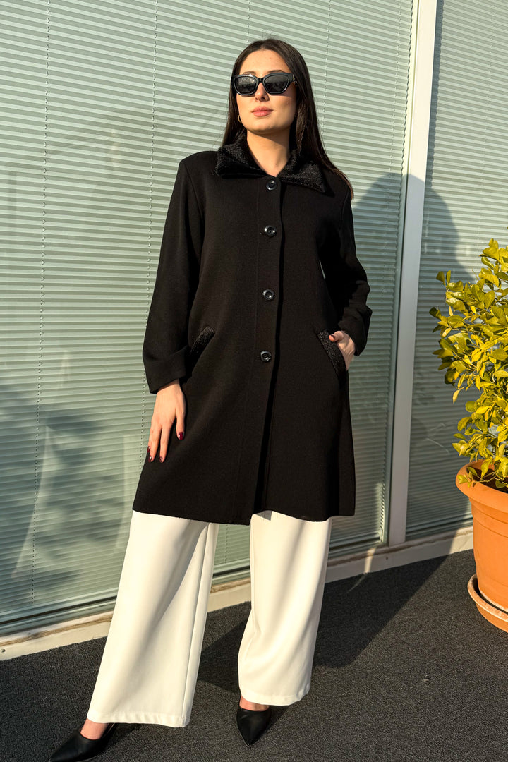 MPL Women's Collar Fur Long Knit Cardigan - Hückelhoven