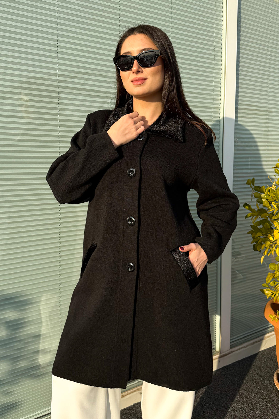 MPL Women's Collar Fur Long Knit Cardigan - Hückelhoven
