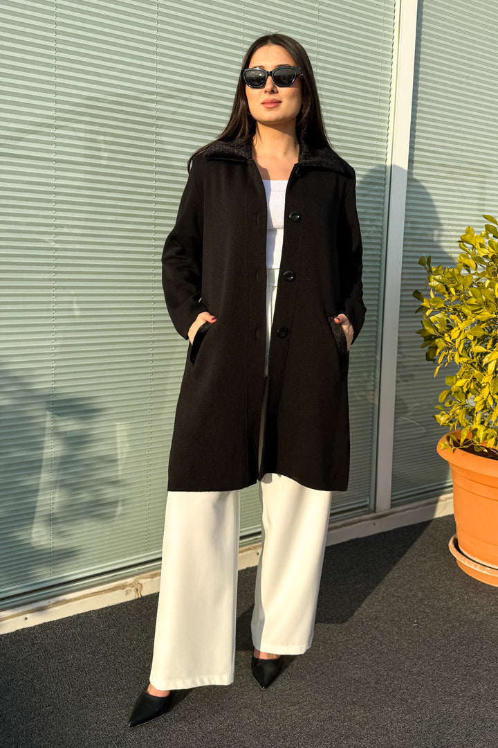 MPL Women's Collar Fur Long Knit Cardigan - Hückelhoven