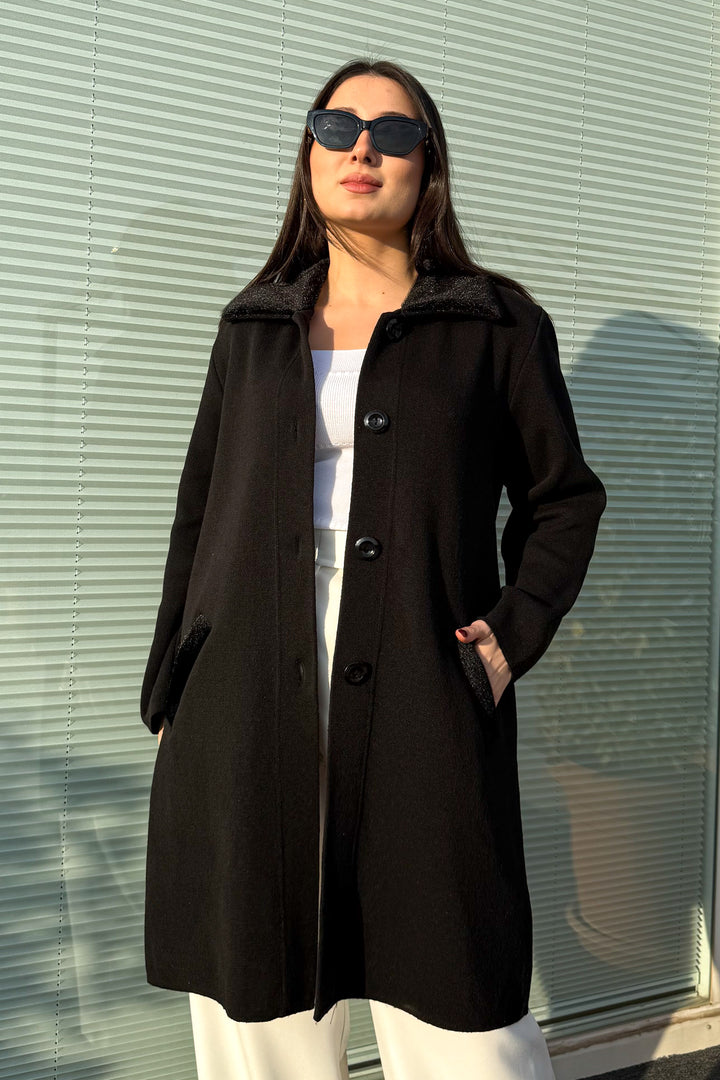 MPL Women's Collar Fur Long Knit Cardigan - Hückelhoven