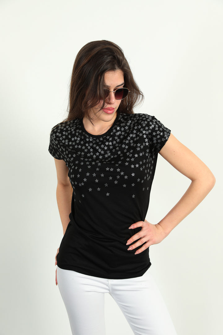 MPL Women's Star Print Loose Fit T-shirt 102by020093 - Pessac