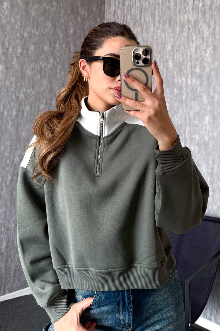 MPL Women's Zippered Shirt Collar Sweatshirt 21986 - Milton