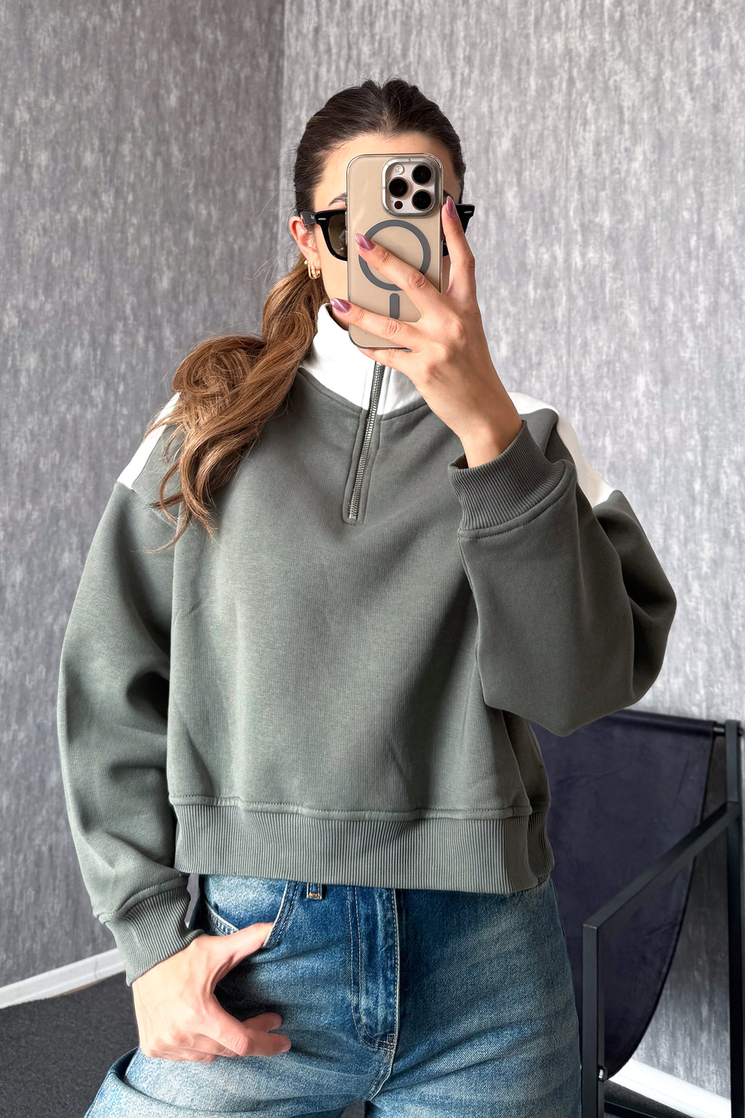 MPL Women's Zippered Shirt Collar Sweatshirt 21986 - Milton