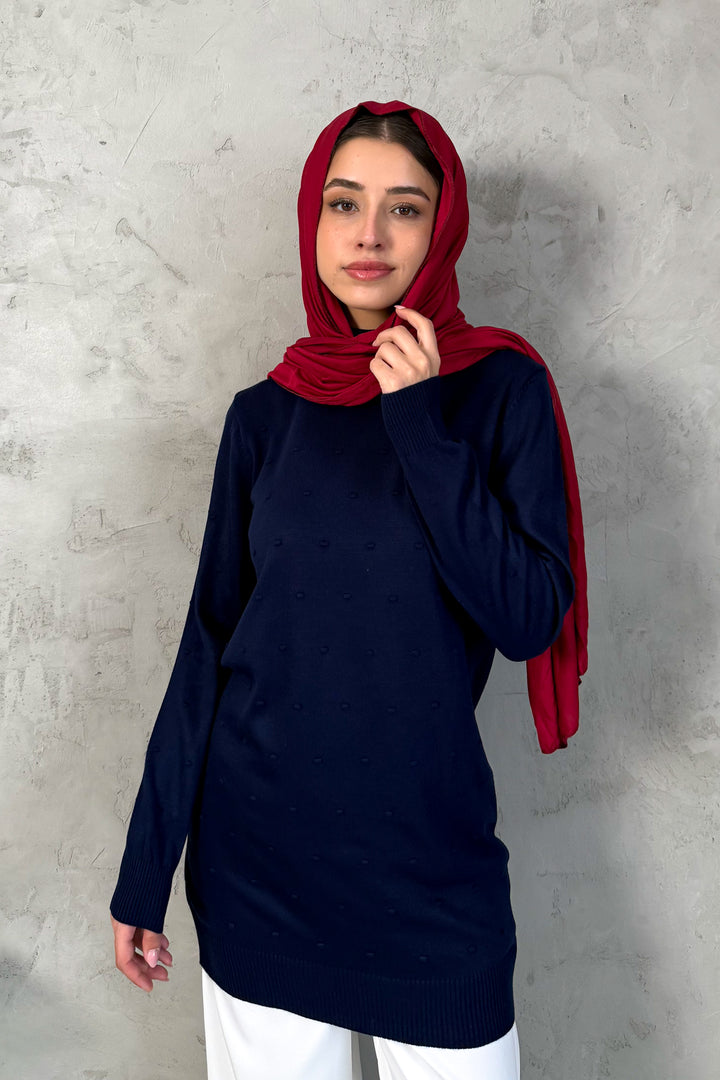 MPL Kadın Ponpon Desenli Balıkçı Yaka Triko Tunik 5211 - Pearl City