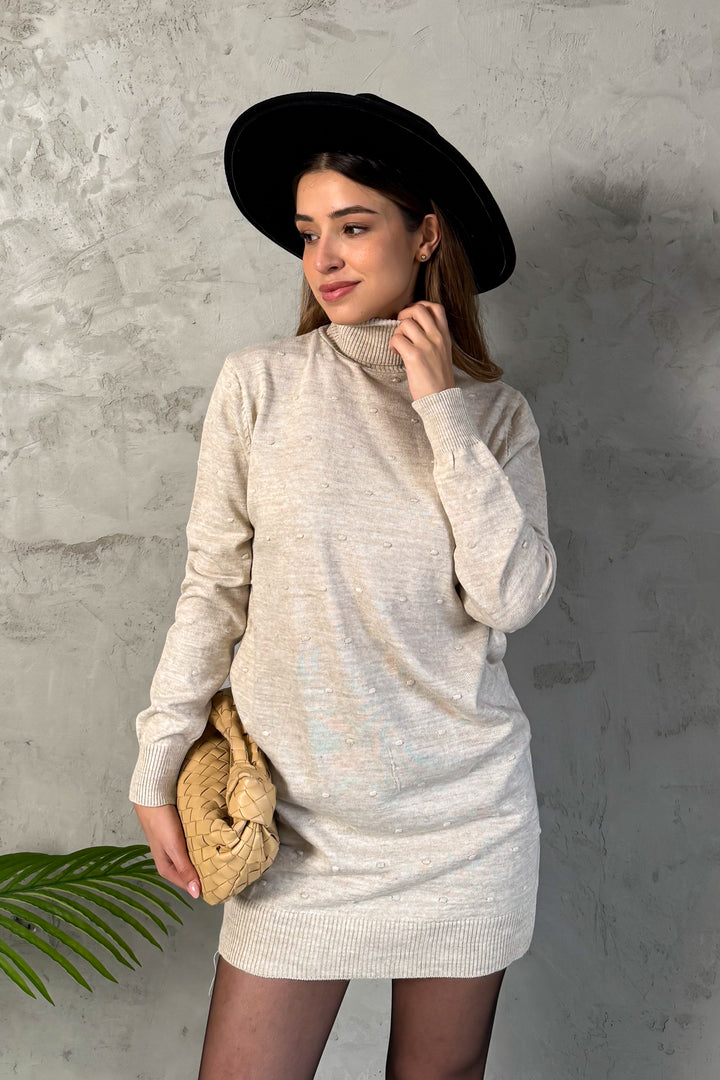 MPL Woman Pom Pom Patterned Fisherman Collar Knit Tunic 5211 - Bristol