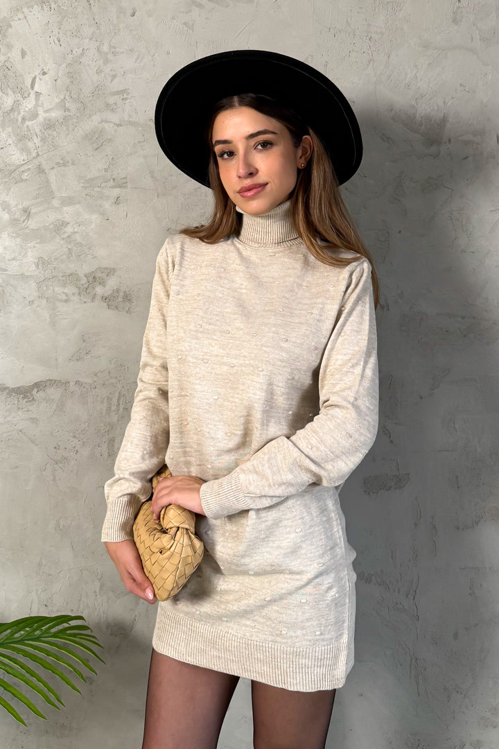 MPL Woman Pom Pom Patterned Fisherman Collar Knit Tunic 5211 - Bristol