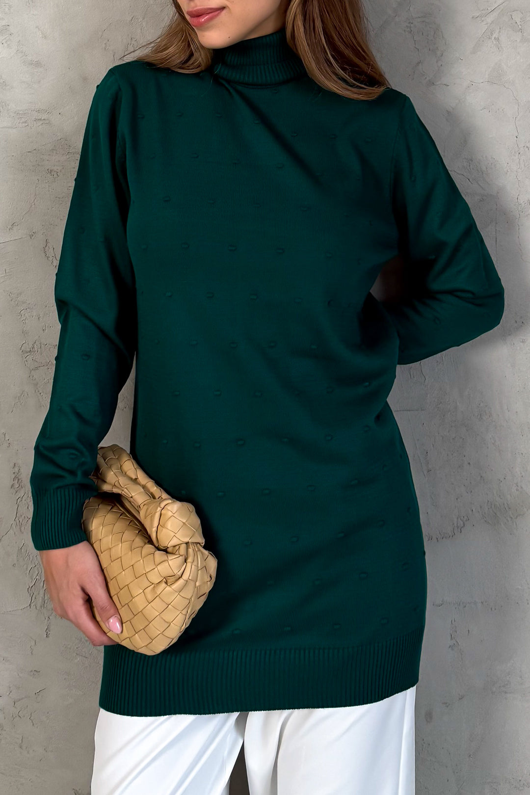 MPL Woman Pom Pom Patterned Fisherman Collar Knit Tunic 5211 - Trois-Rivières