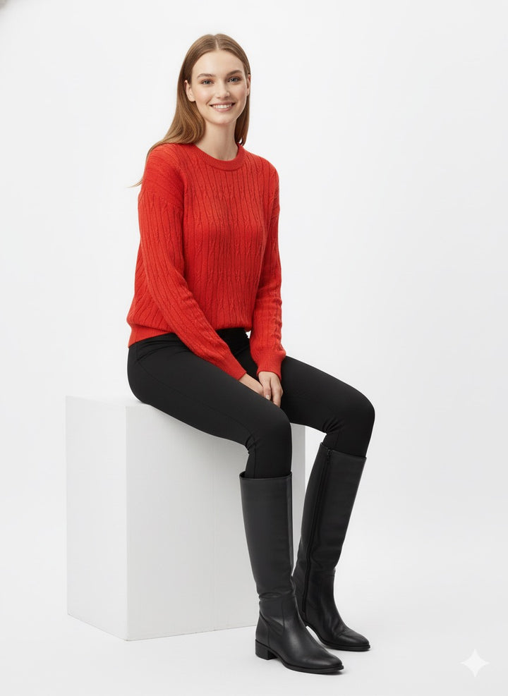 MPL Kadın Saç Örgü Desenli Triko Kazak 5354 - Charleston