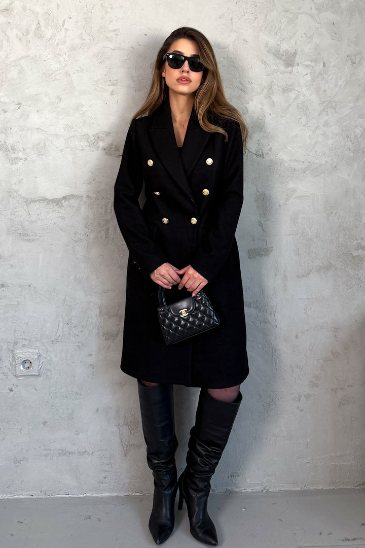 MPL Kadın Metal Düğmeli Kruvaze Kaşe Kaban 99671 - Mönchengladbach