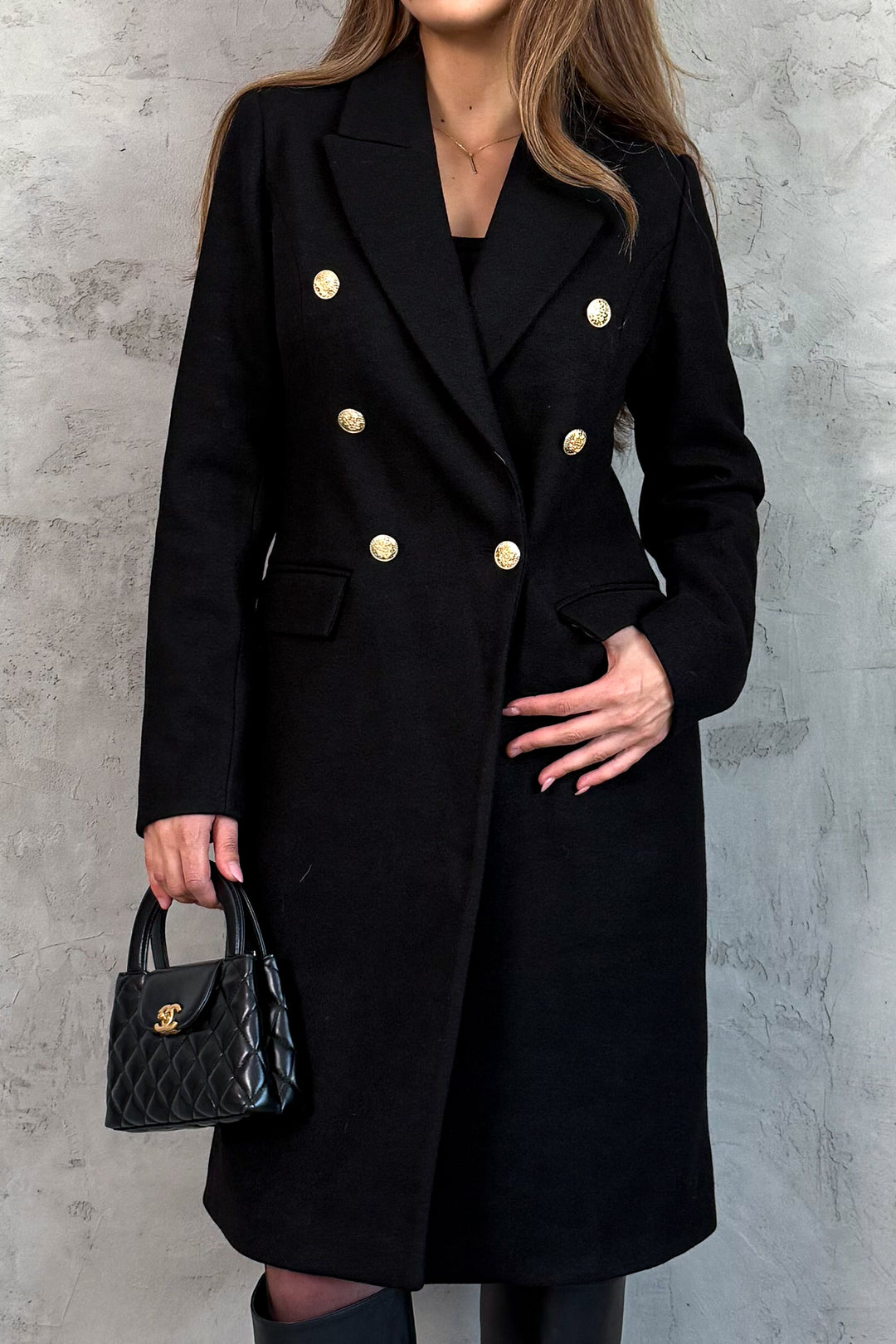 MPL Kadın Metal Düğmeli Kruvaze Kaşe Kaban 99671 - Mönchengladbach