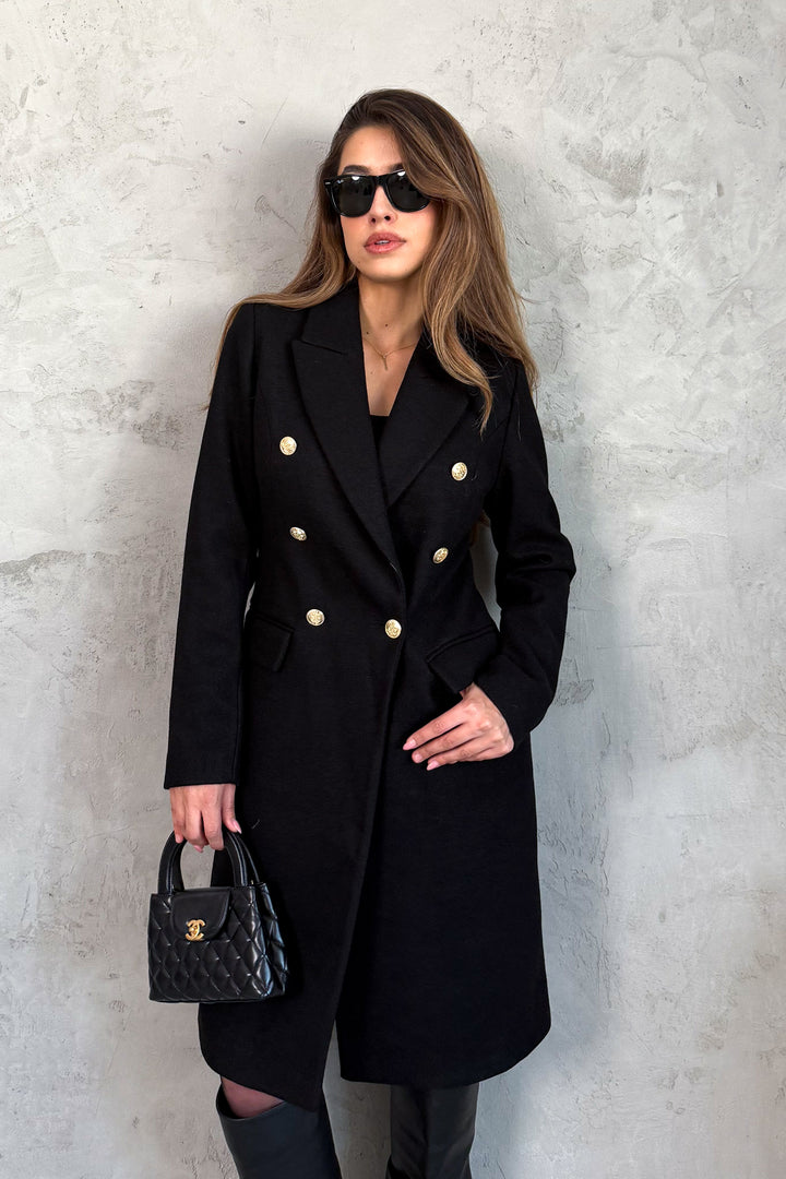 MPL Kadın Metal Düğmeli Kruvaze Kaşe Kaban 99671 - Mönchengladbach