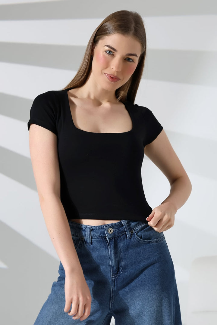 MPL Kadın Kare Yaka Kısa Kol Likralı Crop Body 21804 - Decatur
