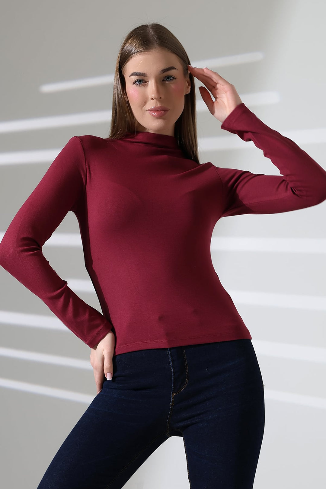 MPL Woman's High Neck Ribana Long Sleeve Blouse 21950 - Véroia