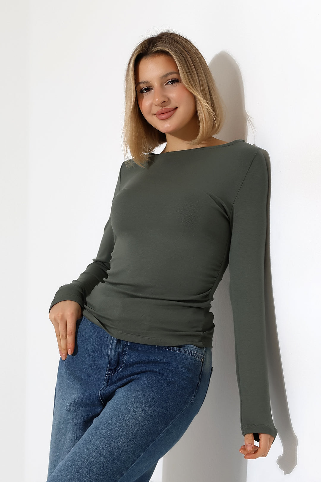 MPL Boat Neck Sides Ruched Blouse 21951 - Kakhovka