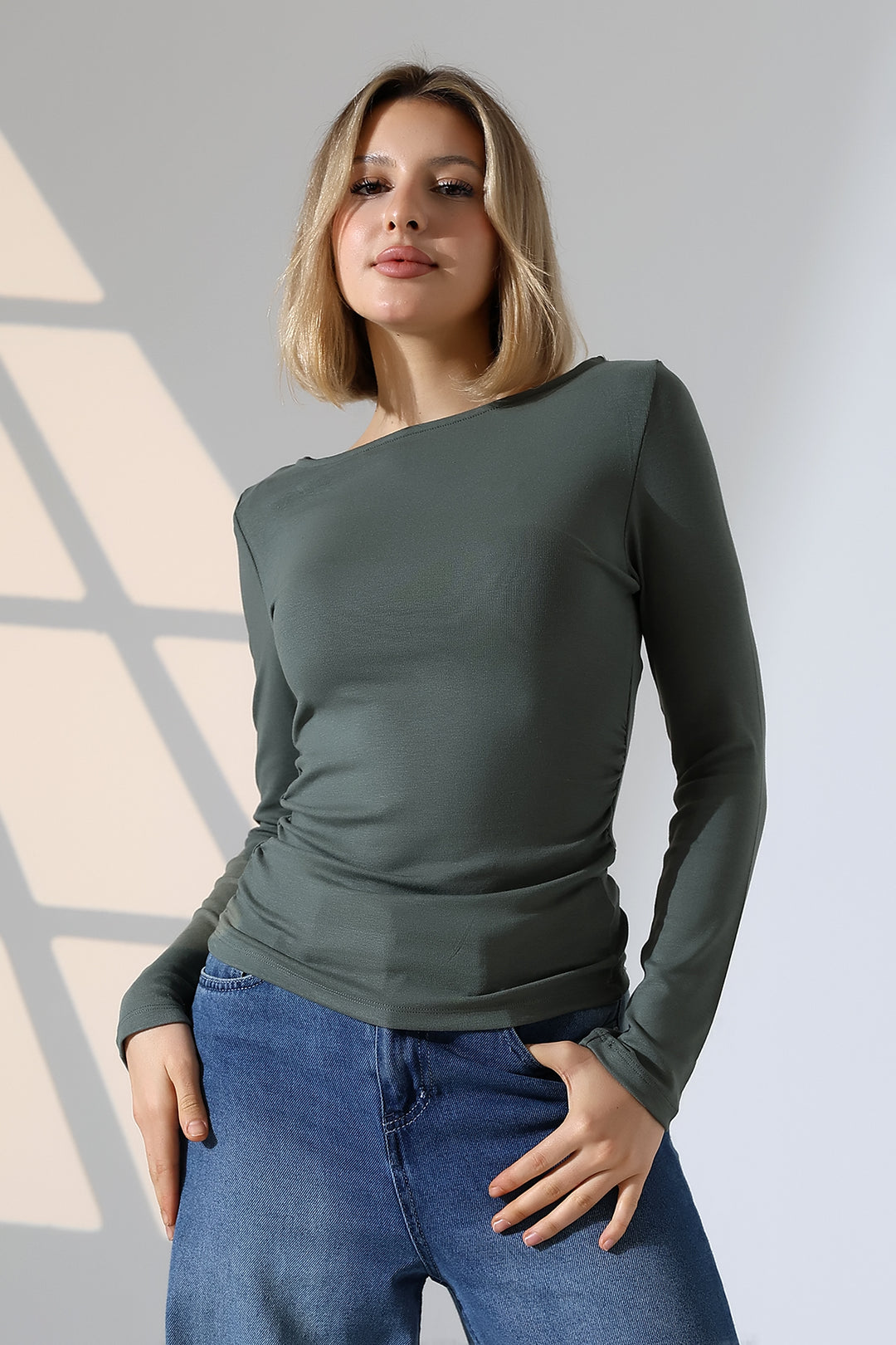 MPL Boat Neck Sides Ruched Blouse 21951 - Kakhovka