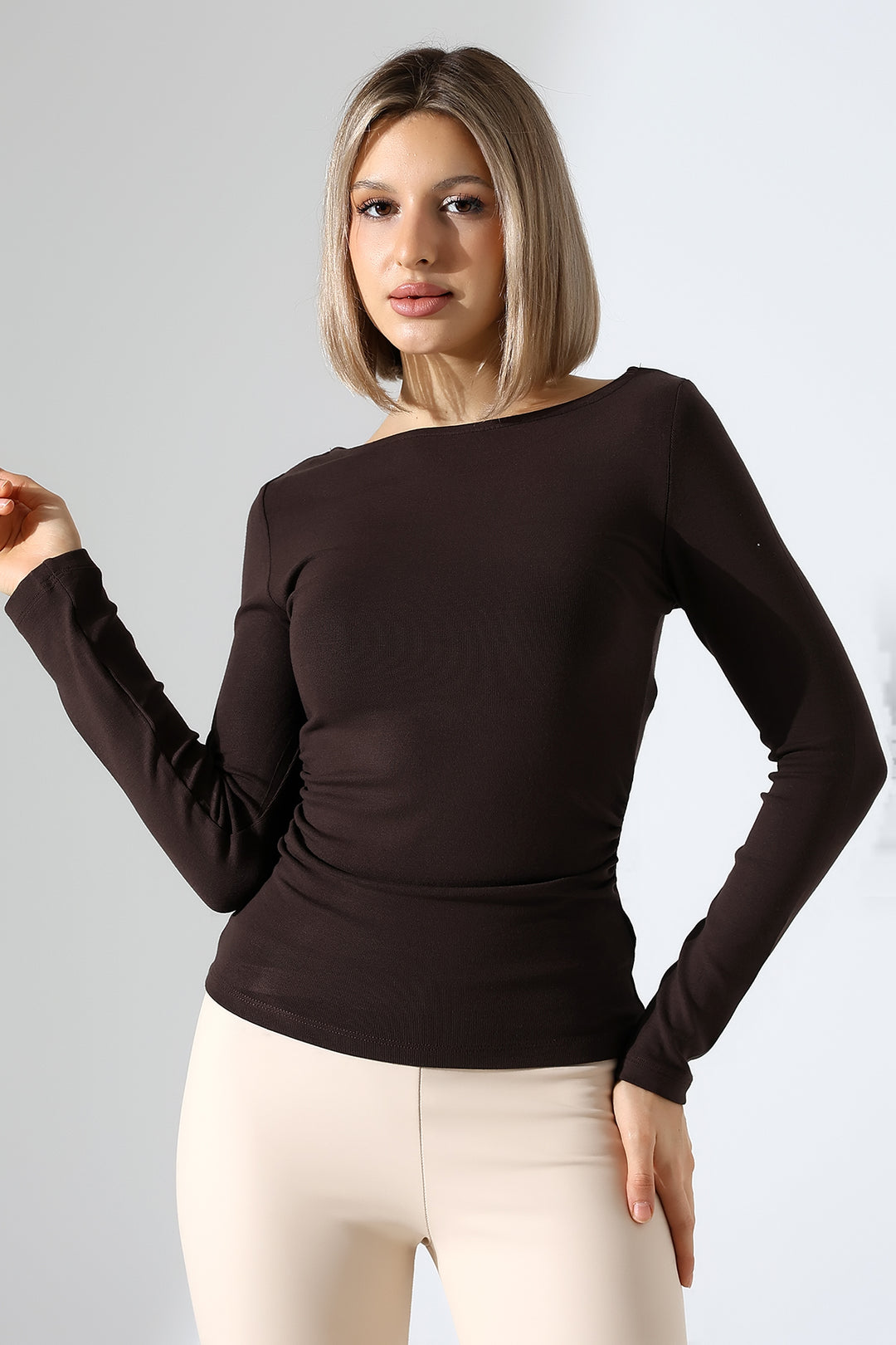 MPL Boat Neck Sides Ruched Blouse 21951 - Sloviansk