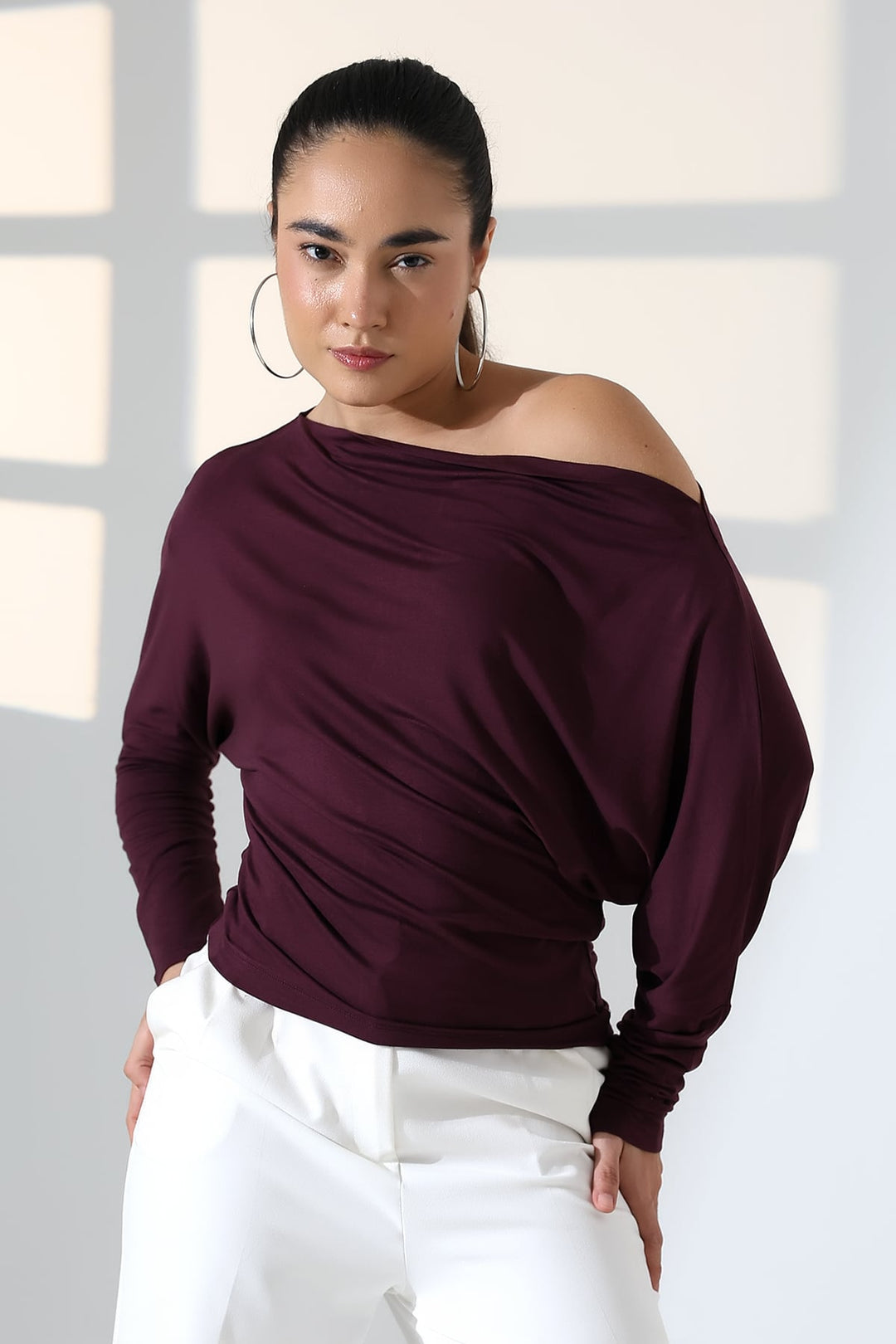 MPL Women's Off-Shoulder Asymmetric Long Sleeve Blouse - La Spezia