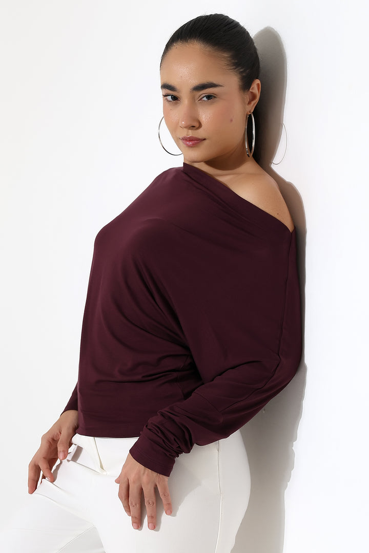MPL Women's Off-Shoulder Asymmetric Long Sleeve Blouse - La Spezia