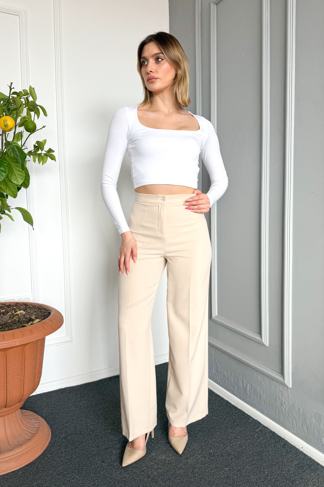 MPL Woman High Waist Wide Leg Fabric Pants 2225 - Spijkenisse