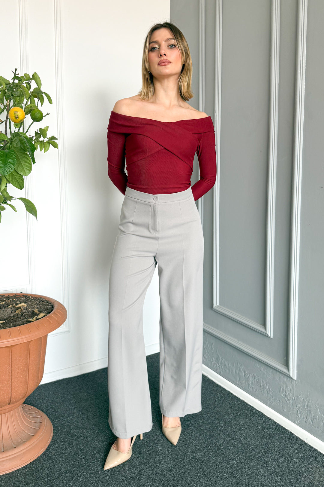 MPL Woman High Waist Wide Leg Fabric Pants 2225 - Corbeil-Essonnes