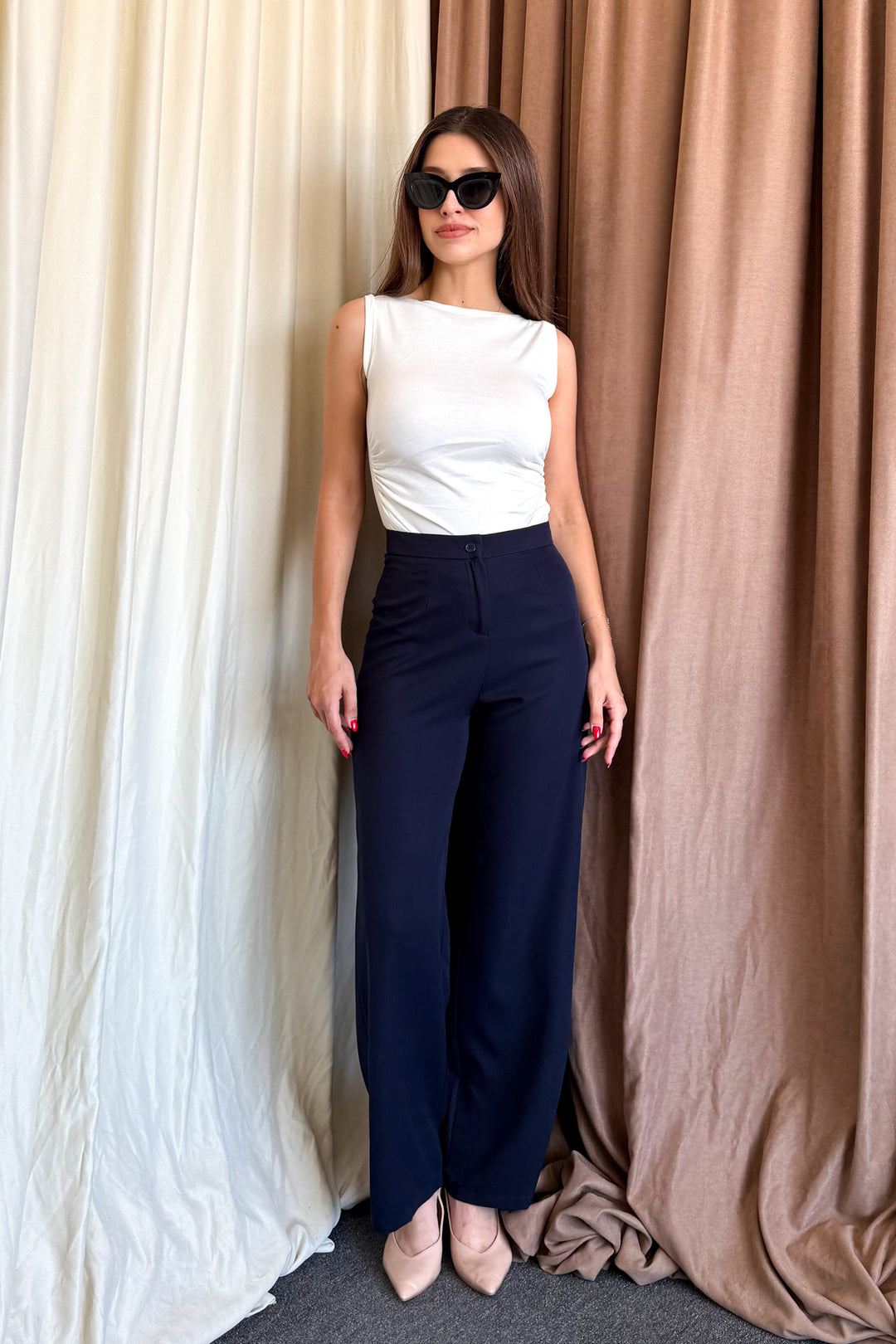 MPL Woman High Waist Wide Leg Fabric Pants 2225 - Farmers Branch