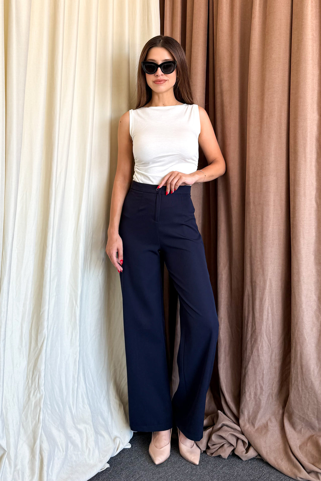 MPL Woman High Waist Wide Leg Fabric Pants 2225 - Farmers Branch