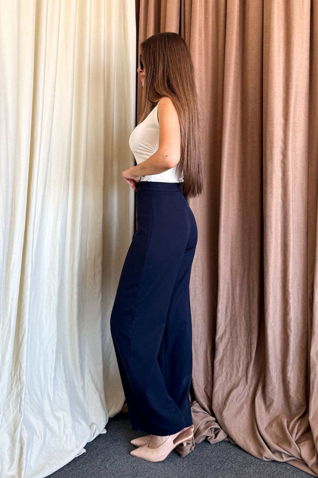 MPL Woman High Waist Wide Leg Fabric Pants 2225 - Farmers Branch