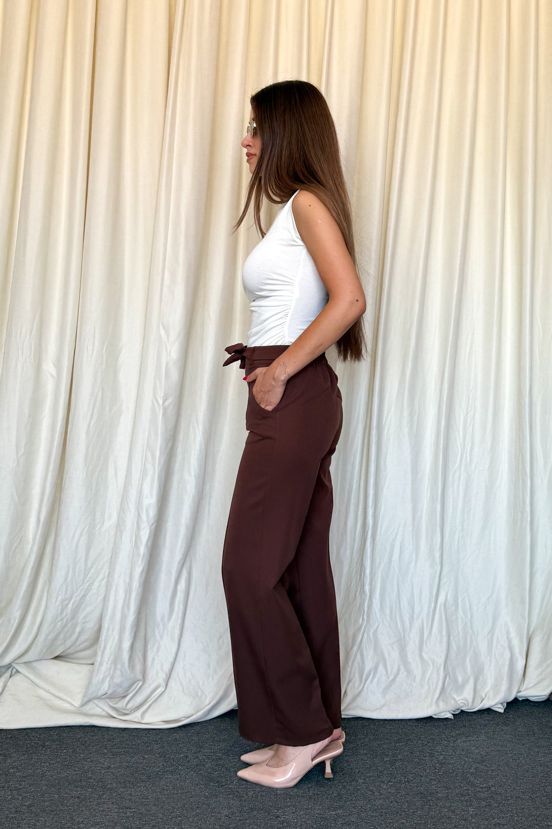 MPL Women's High Waisted Wide Leg Pants with Belt 5014 - Kornwestheim