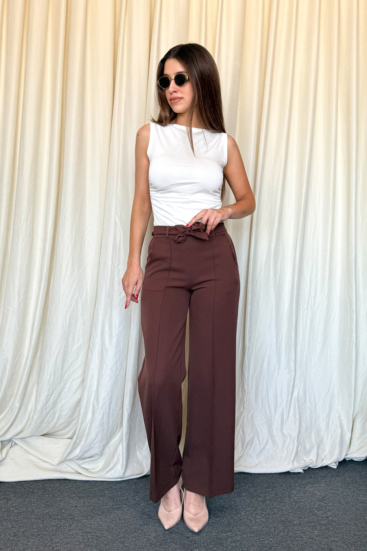 MPL Women's High Waisted Wide Leg Pants with Belt 5014 - Kornwestheim