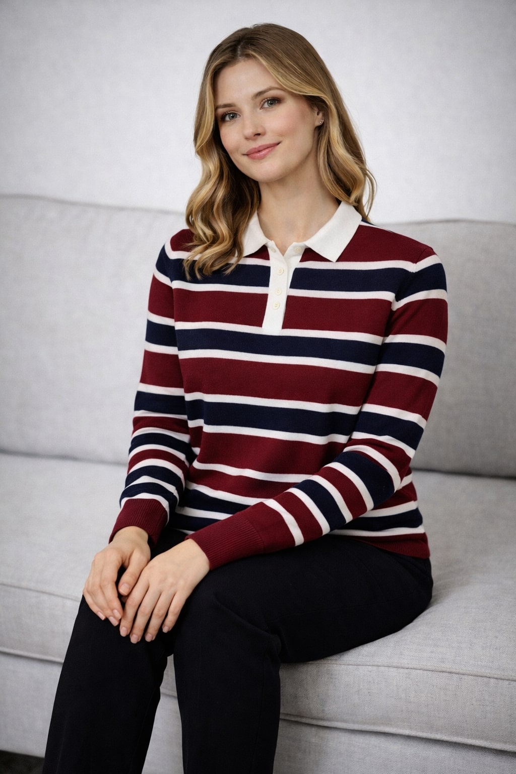 MPL Women's Striped Polo Neck Cardigan - Athens