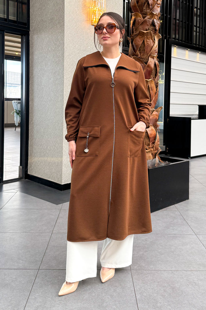 MPL Women's Plus Size Ottoman Zippered Long Coat 7517 - Miami Beach