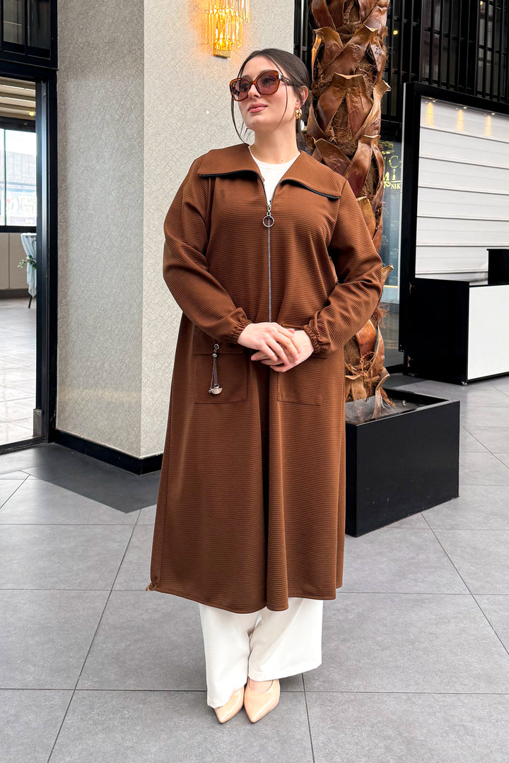 MPL Women's Plus Size Ottoman Zippered Long Coat 7517 - Miami Beach