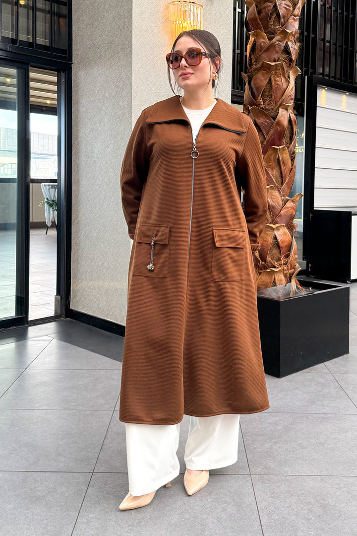 MPL Women's Plus Size Ottoman Zippered Long Coat 7517 - Miami Beach
