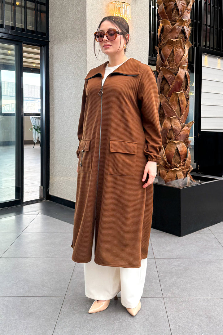 MPL Women's Plus Size Ottoman Zippered Long Coat 7517 - Miami Beach